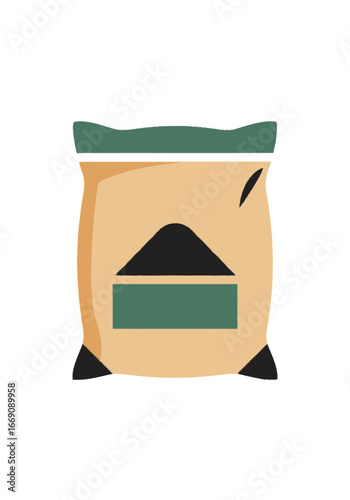 A flat vector icon of a paper sack containing cement powder or dry concrete mix, a symbol of building materials for the construction industry