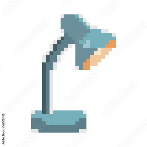 Pixel art of desk lamp. Pixelated table lamp. Education theme.