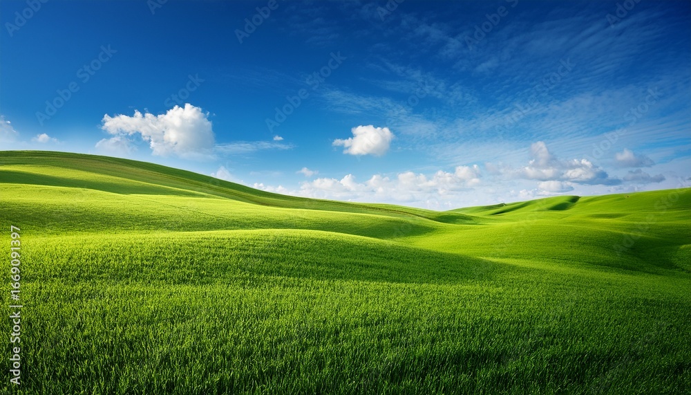 Fototapeta premium green land with blue sky in background