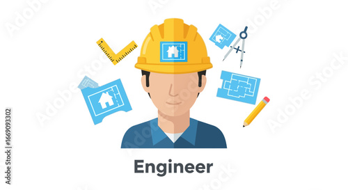 Professional engineer designs blueprints for new home construction projects