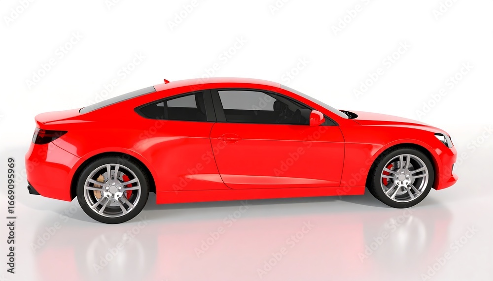 Obraz premium A vibrant red sports coupe is highlighted against a plain white background.