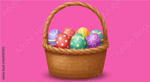 Cherry popover period vector easter basket with colorful decorated easter eggs spring holiday celebration tradition vector art image