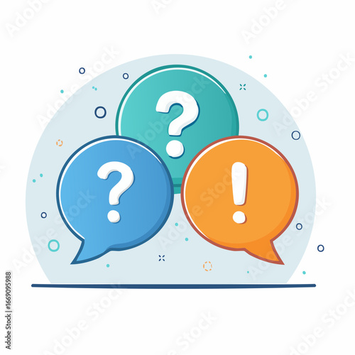Three Speech Bubbles With Question Marks And Exclamation Point