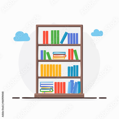 Wooden Bookshelf Displaying Colorful Books