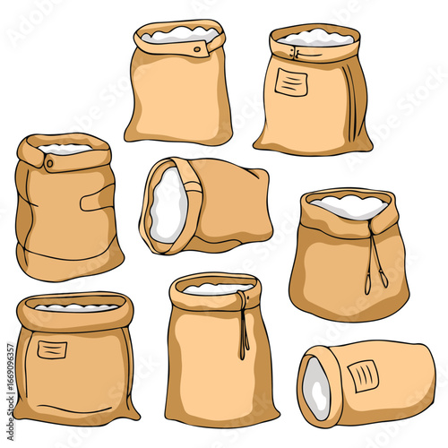 Farmers sack of sand and rice seed agriculture vector illustration