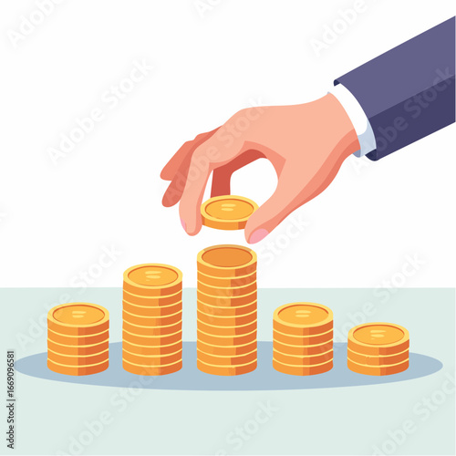Hand Adding Coin To Stack Of Coins