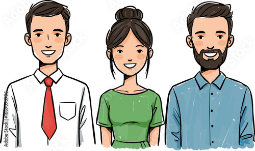 Group of diverse young adults smiling in casual and formal attire vector illustration 