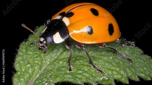 Macro Photo of Orange Ladybug on Green Leaf