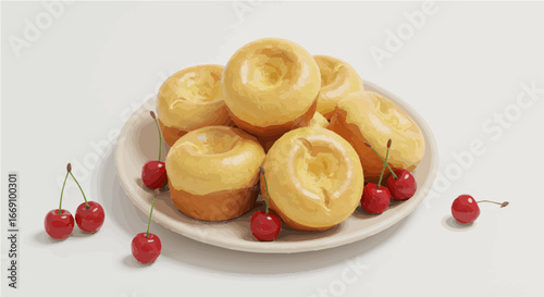 Cherry popover period vector delicious cream puffs with fresh cherries dessert recipe sweet treat pastry baking food photography inspiration