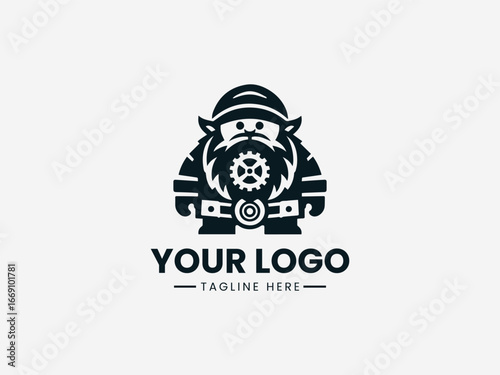 Playful dwarf mechanic with automotive tools in cheerful cartoon mascot vector logo