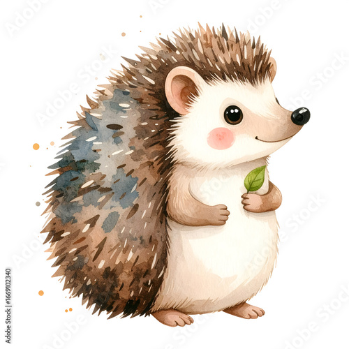 Cute cartoon hedgehog coloured pencil drawing styles  isolated on white background. 