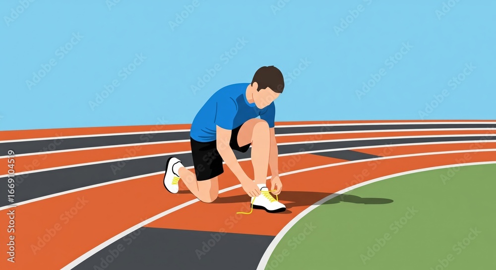 Obraz premium Runner Tying Shoelaces Flat Illustration 