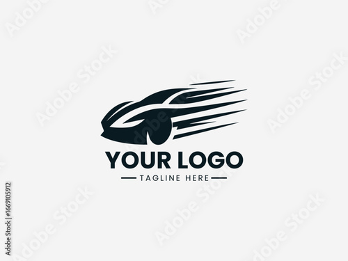 Dynamic speeding car with motion lines and sleek design in automotive vector logo
