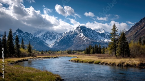 A Serene River Flowing Through a Lush Green Forest Surrounded by Vibrant Foliage and Sunlight Creating a Picturesque Natural Landscape Scene