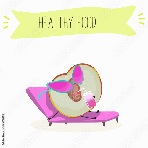 Jujube - exotic tropical fruit, Ziziphus jujuba, funny characters, hand drawn vector art.