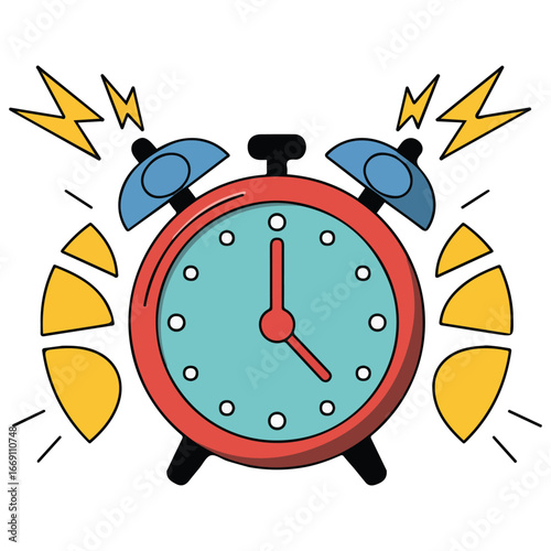 Alarm clock ringing sound flat cartoon vector icon isolated