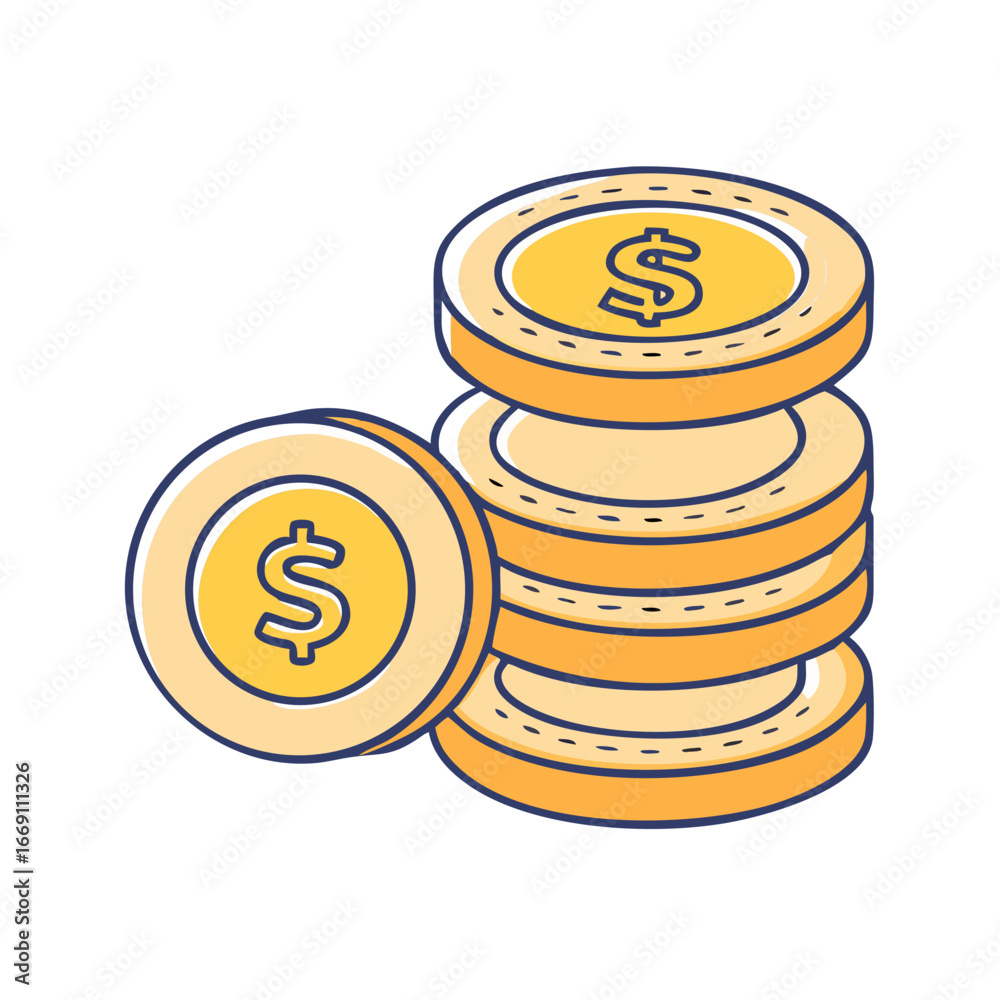A stack of gold coins with a dollar symbol representing wealth savings A stack of gold coins with a dollar symbol representing wealth savings