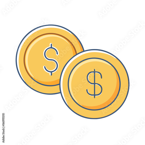 Stylized coins with dollar signs representing finance, wealth, and prosperity