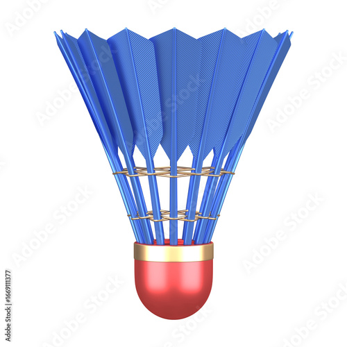Blue badminton shuttlecock with shiny metallic look 3d render