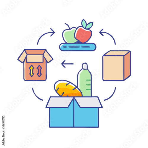 Icon showing the process of donation and collection of perishable goods