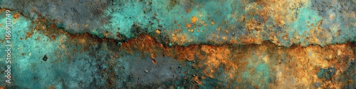 Rustic teal, orange metal texture background