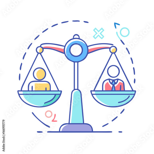 Equality in career opportunities and equal economic balance between employees, vector concept
