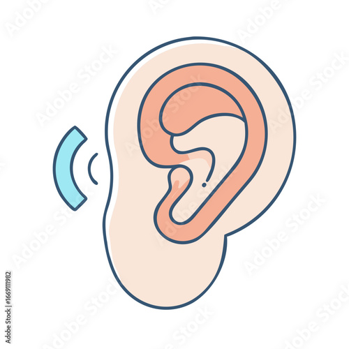 Illustration of a human ear with sound waves indicating hearing