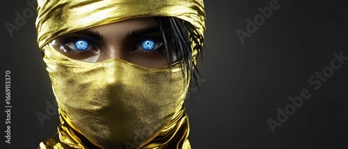 Mysterious Woman Golden Mask Glowing Eyes Portrait