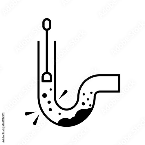 Clogged in trap pipe from floor drain or under kitchen sink vector icon. Waste and dirty inside pipe need clean and clear. Problem of waste water drainage from kitchen, bathroom, toilet, shower room.
