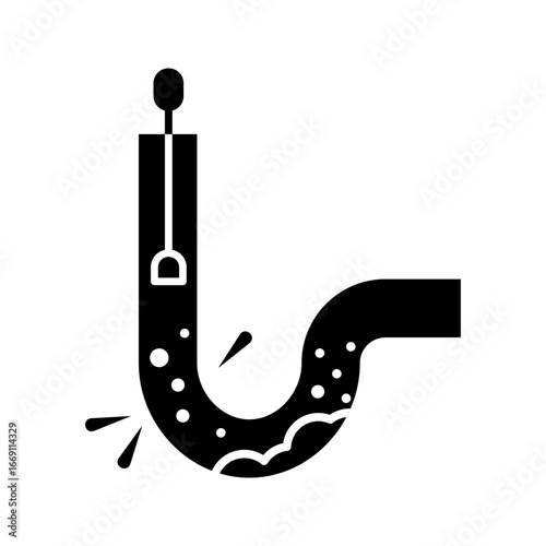 Clogged in trap pipe from floor drain or under kitchen sink vector icon. Waste and dirty inside pipe need clean and clear. Problem of waste water drainage from kitchen, bathroom, toilet, shower room.
