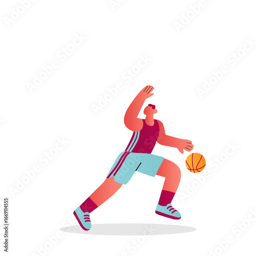Basketball player dribbling the ball in dynamic motion