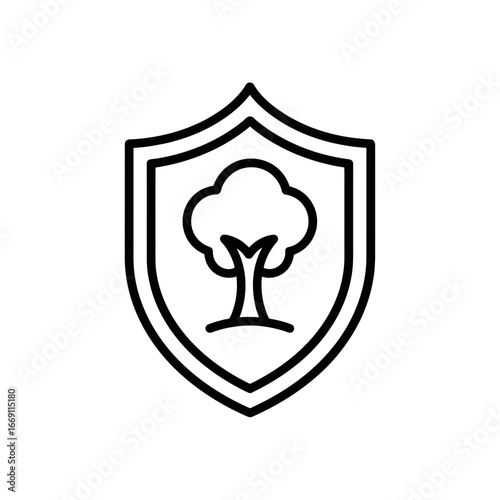 Environmental Protection Icon Shield with Tree Symbol  
