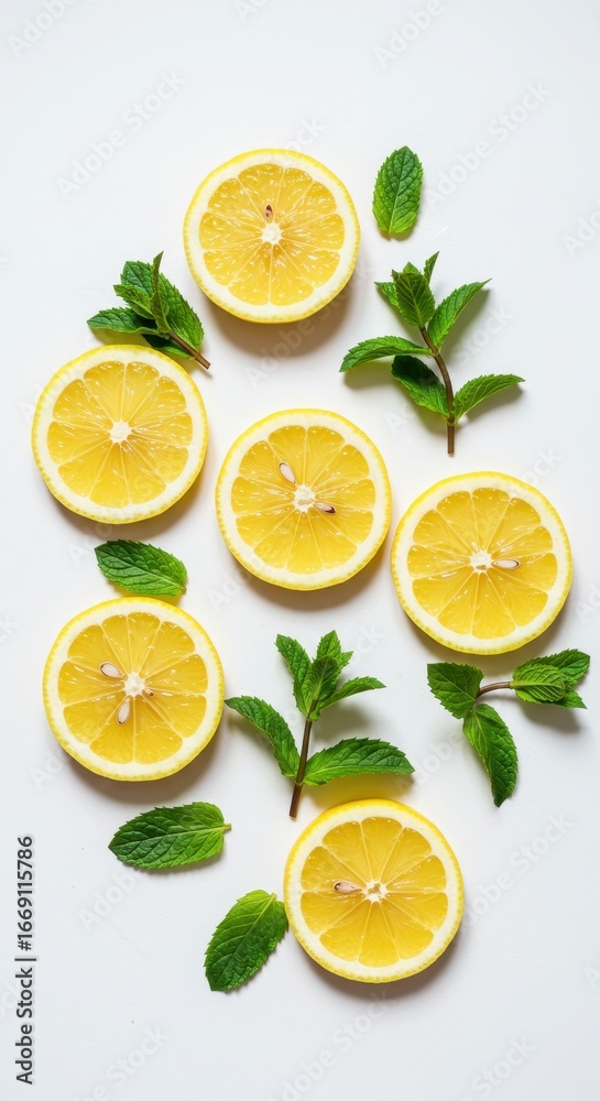 Fototapeta premium Lemon slices and mint arrangement