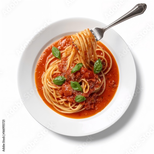spaghetti with tomato sauce isolated on white background