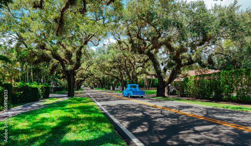 Blue truck Road Street City Coral Gables