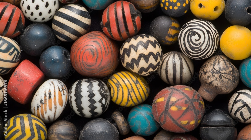 Fototapeta premium Vibrant Hand-Painted Clay Beads Collection Close Up