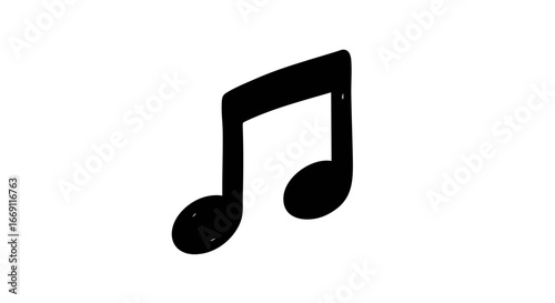 A simple, stylized black eighth note symbol isolated against a white background.