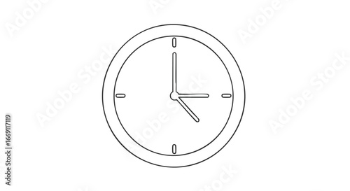 Simple outline illustration of a clock face, hands pointing at five o'clock, showing time.