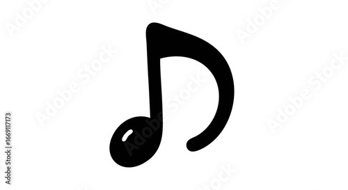 Simple black musical note graphic, hand-drawn style.