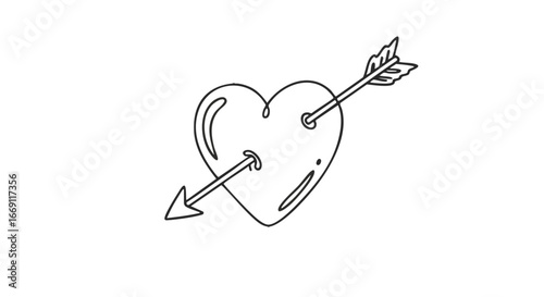 A simple black and white line art illustration of a heart pierced by Cupid's arrow, a classic symbol of love.
