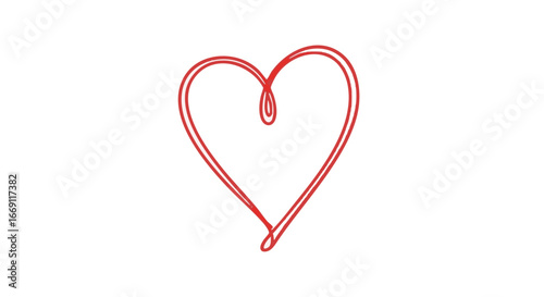 A simple, hand-drawn red heart shape outlined with a single continuous line on a white background, symbolizing love and affection.