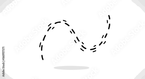 A minimalist animation of a black dashed line tracing a wavy, sinuous path, suggesting the trail of an invisible object in motion.