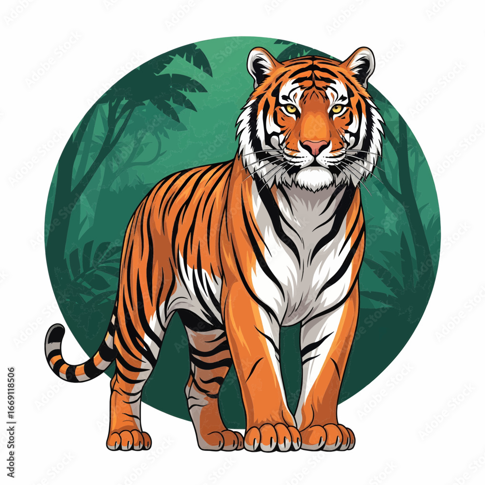 Obraz premium Majestic Tiger Standing in Jungle Vector Illustration