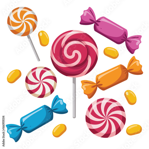 Candies lollipops jelly beans marshmallow vector illustration
