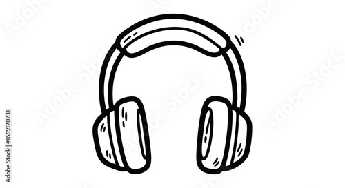 Simple line art illustration of headphones with padded earcups and headband, isolated on a white background.