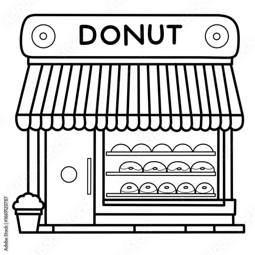 Donut shop sketch illustration, use it for your editing materials and for colouring books, it is also perfect for making stickers or icons.