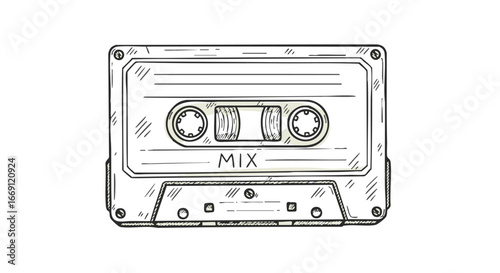 A hand-drawn sketch of a vintage cassette tape labeled "MIX," showcasing its retro design and nostalgic appeal.