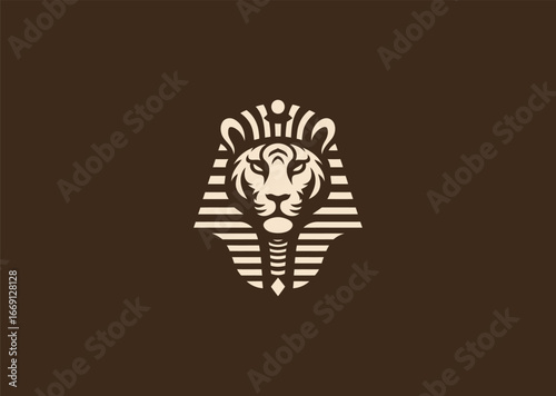A simple minimalist tiger with Egyptian pharaoh headdress silhouette style, symbolizing royalty, strength, and legacy