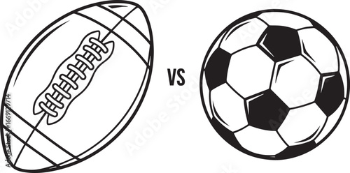  This illustration presents a simple yet effective comparison between two popular sports: American football and soccer.