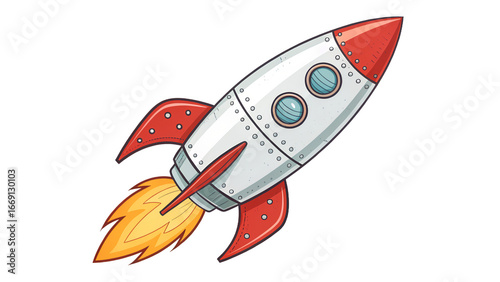 Cartoon Rocket Ship on White Background